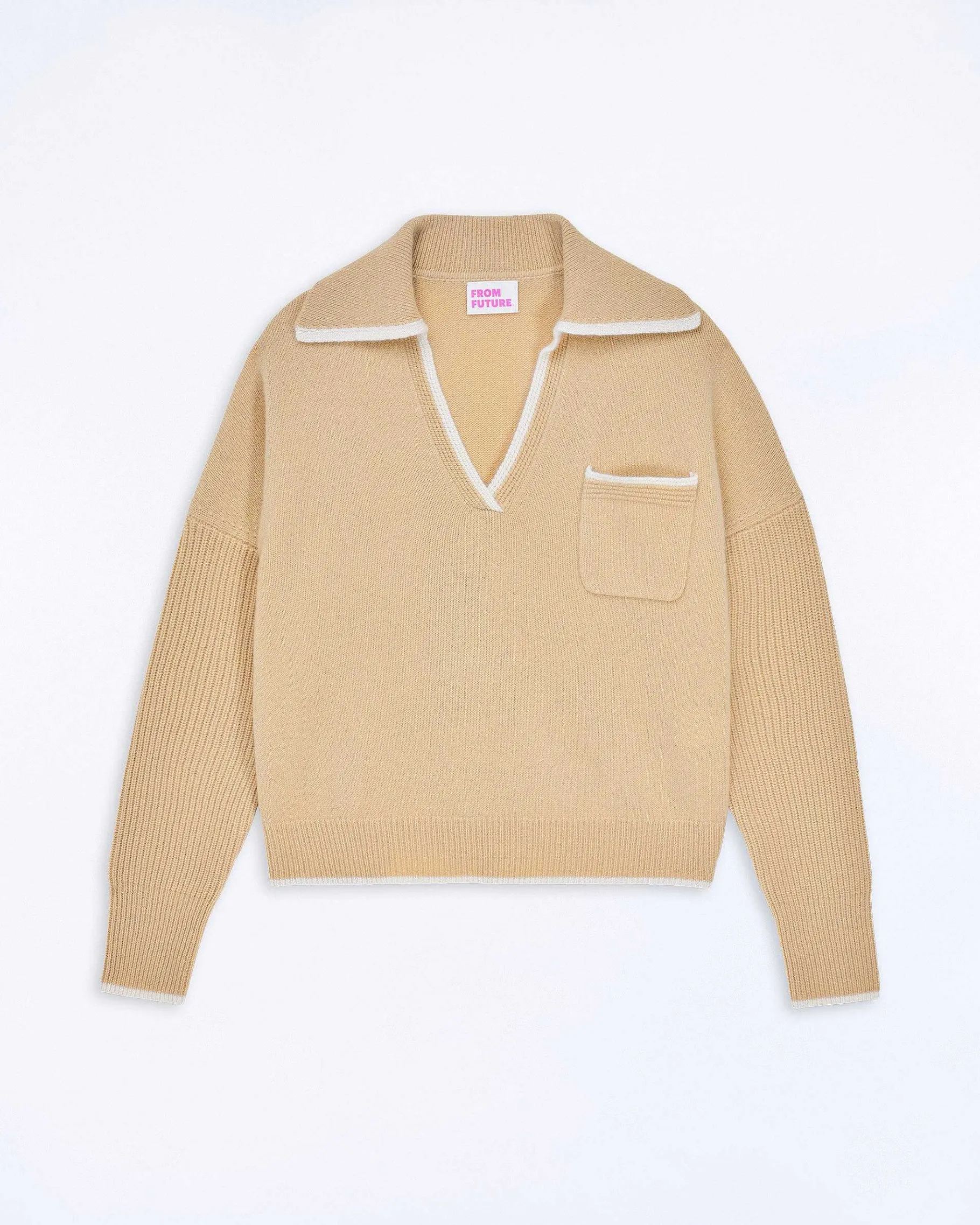 Sale FROM FUTURE Pull Col Polo Bicolore Beige