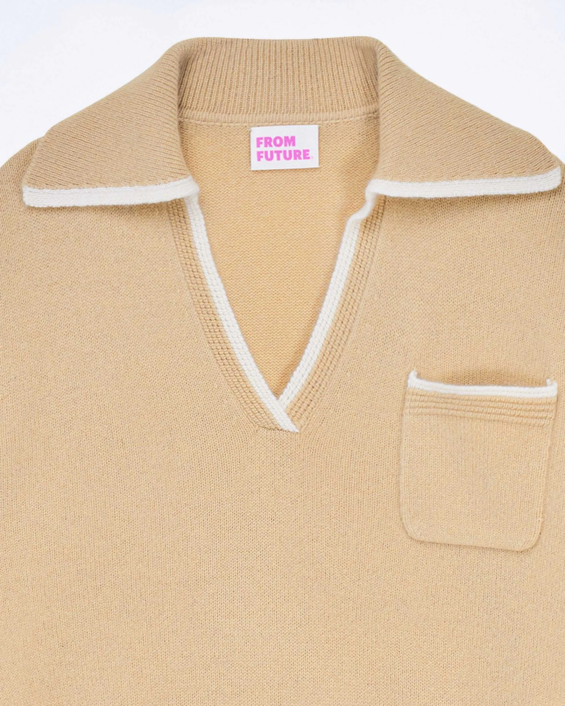 Sale FROM FUTURE Pull Col Polo Bicolore Beige
