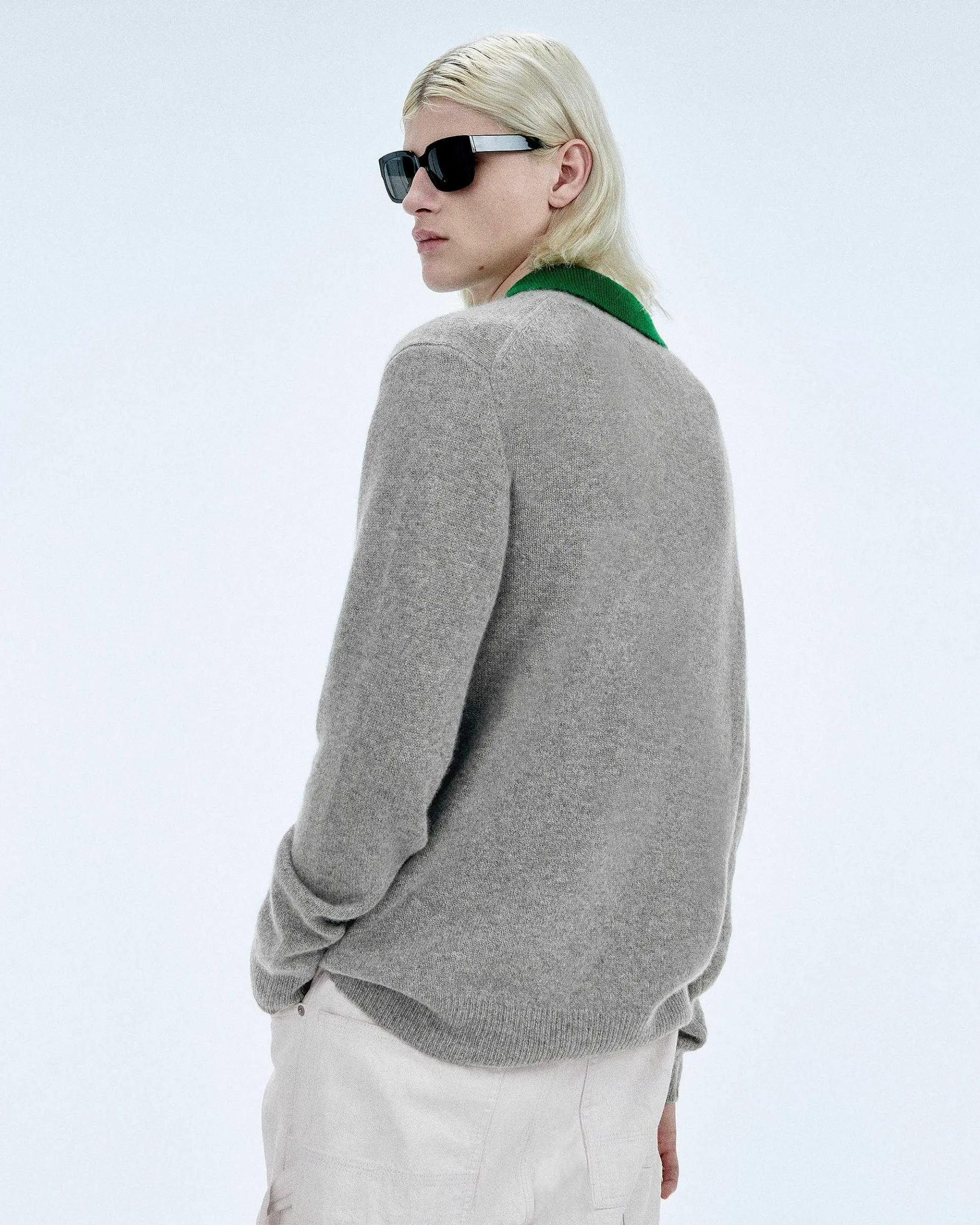 Outlet FROM FUTURE Pull Col Polo Contraste Gris Chine Fonce