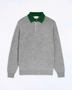 Outlet FROM FUTURE Pull Col Polo Contraste Gris Chine Fonce