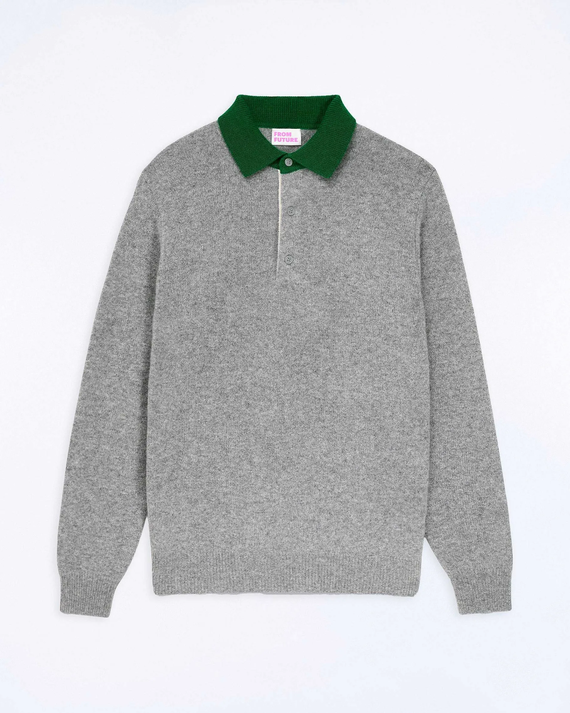 Outlet FROM FUTURE Pull Col Polo Contraste Gris Chine Fonce