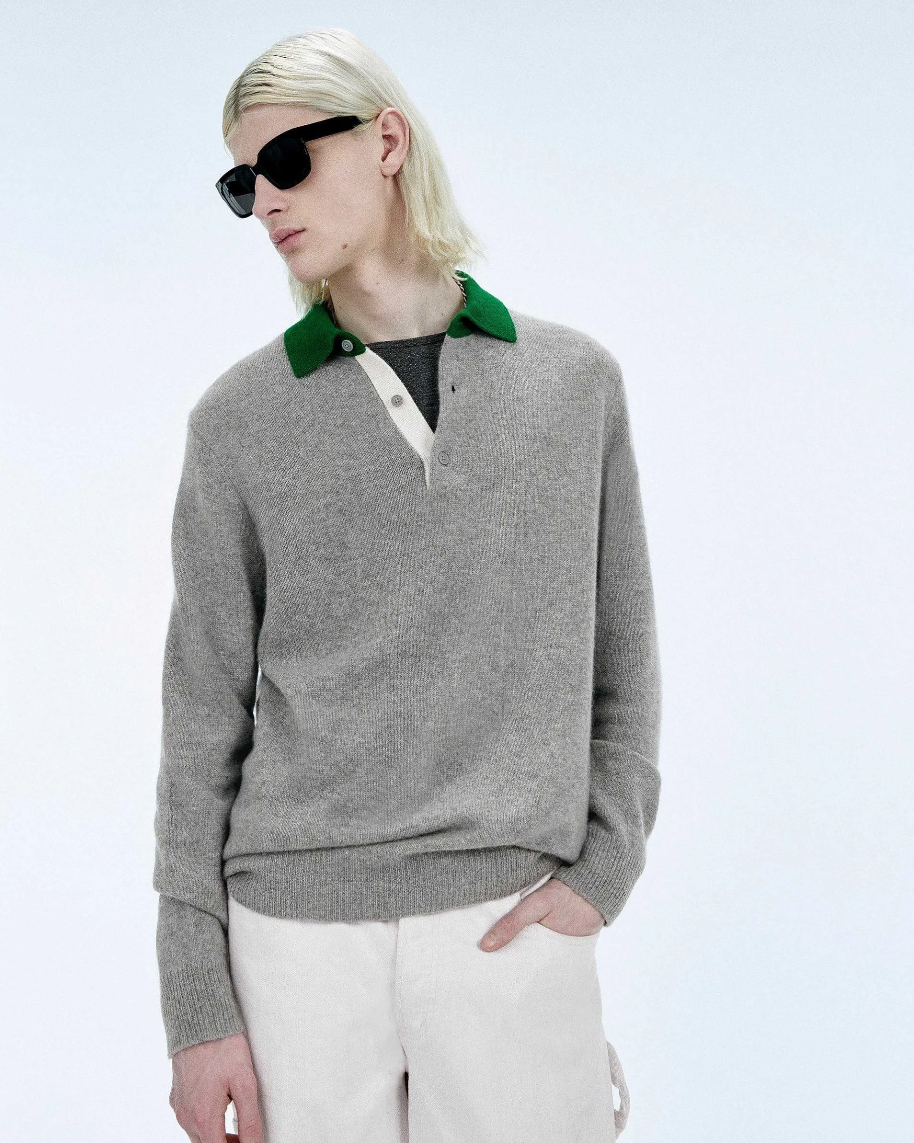 Outlet FROM FUTURE Pull Col Polo Contraste Gris Chine Fonce