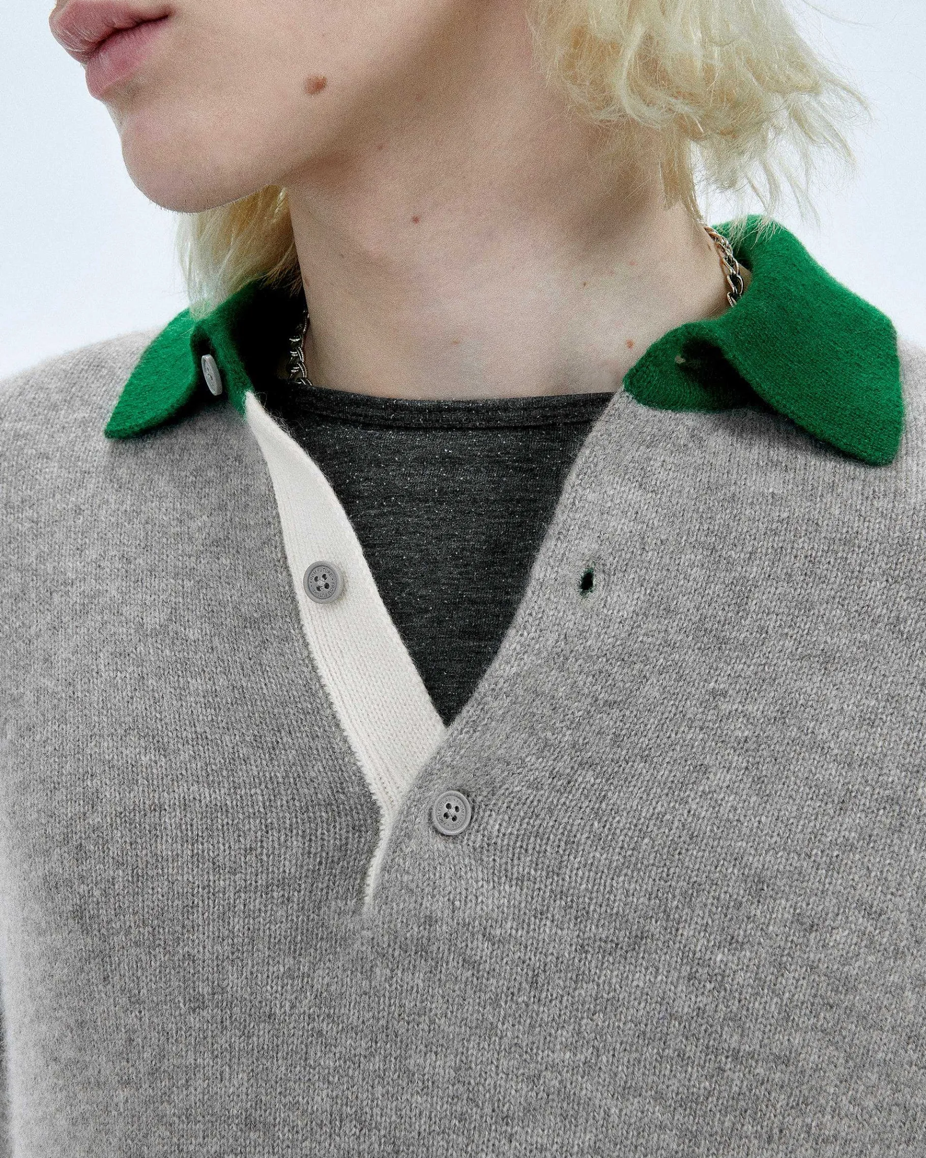 Outlet FROM FUTURE Pull Col Polo Contraste Gris Chine Fonce