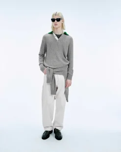 Sale FROM FUTURE Pull Col Polo Contraste Gris Chine Fonce