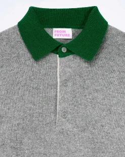 Sale FROM FUTURE Pull Col Polo Contraste Gris Chine Fonce