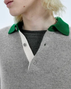 Sale FROM FUTURE Pull Col Polo Contraste Gris Chine Fonce