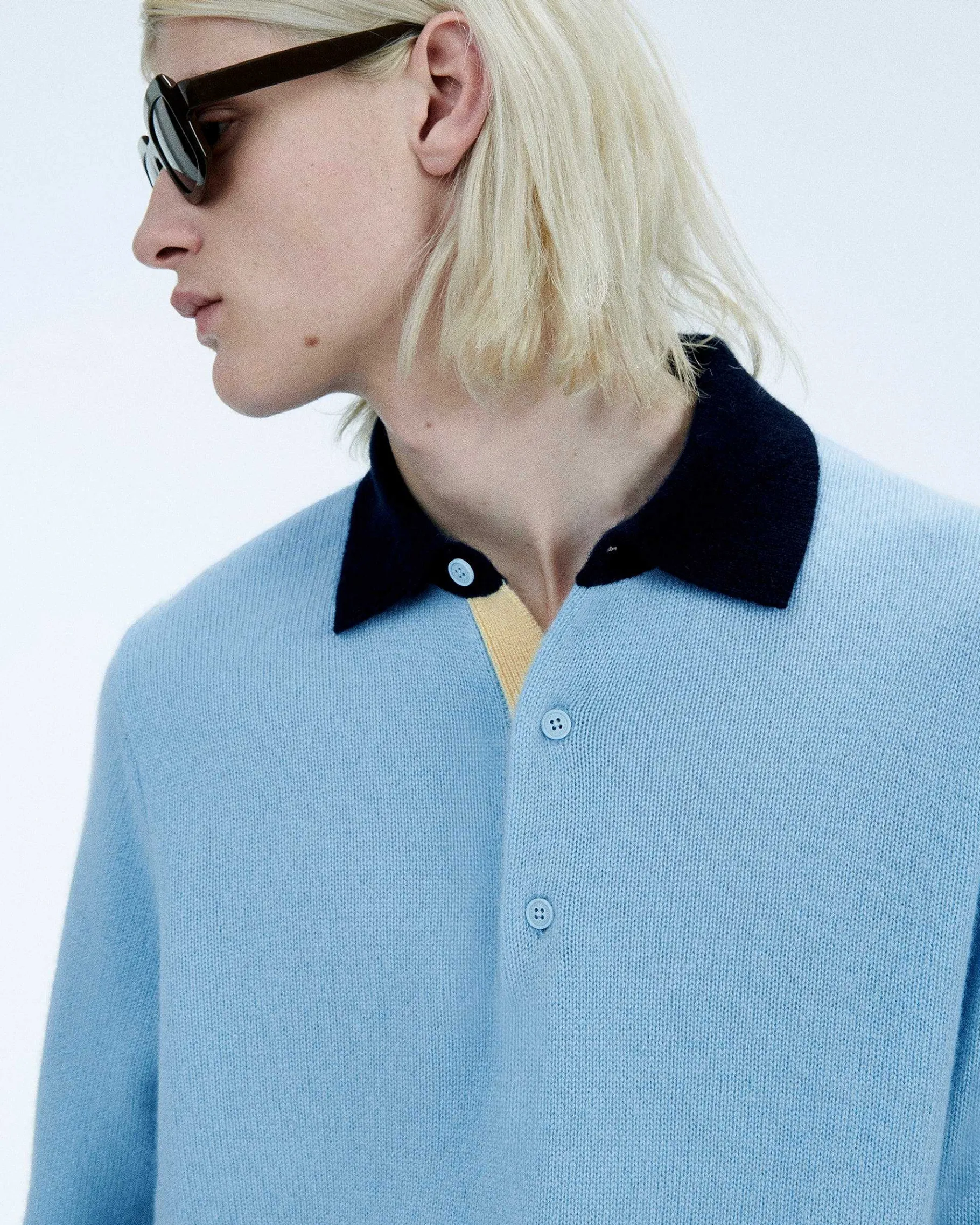 Discount FROM FUTURE Pull Col Polo Contraste Soft Blue
