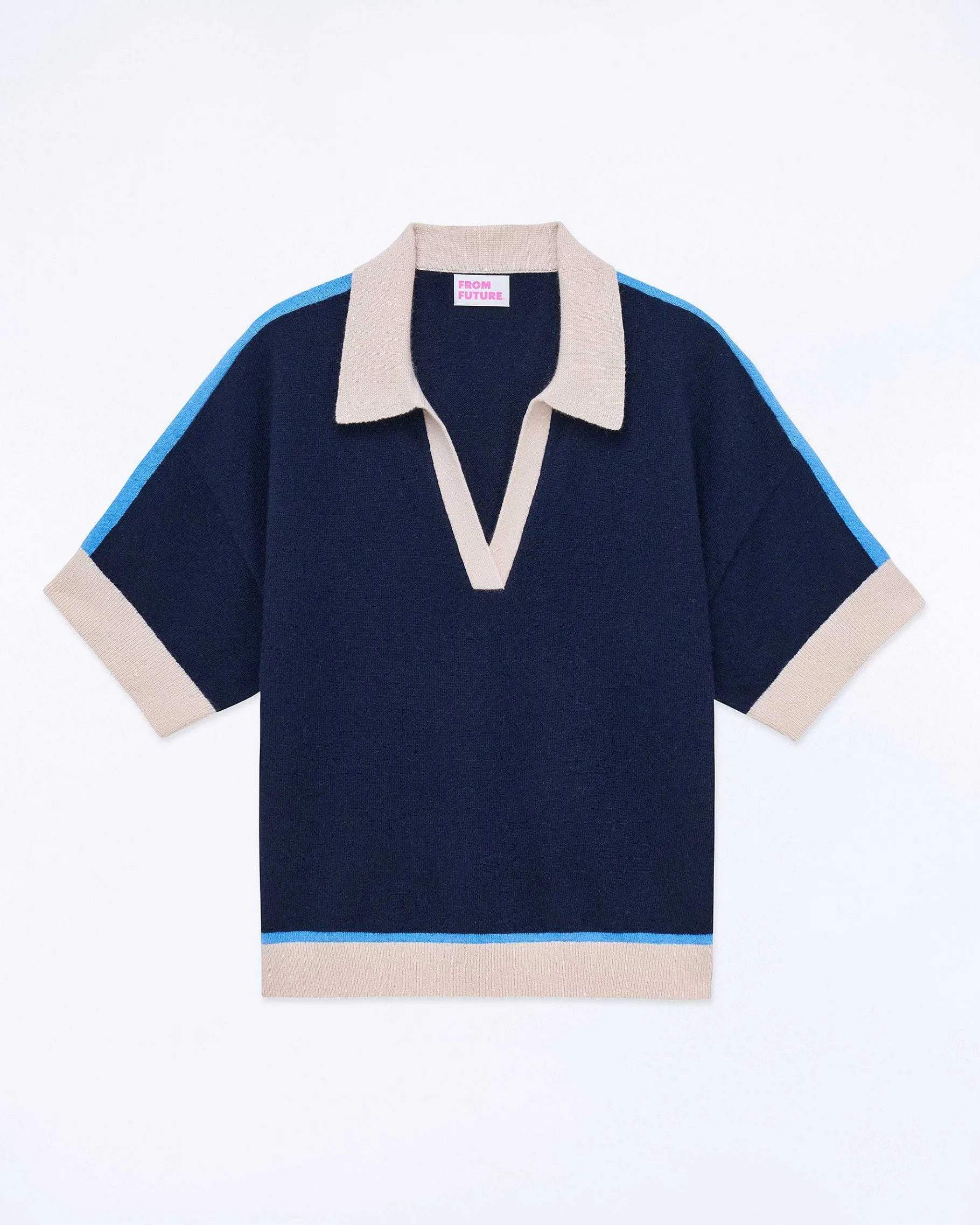 Hot FROM FUTURE Pull Col Polo Manches Courtes Navy