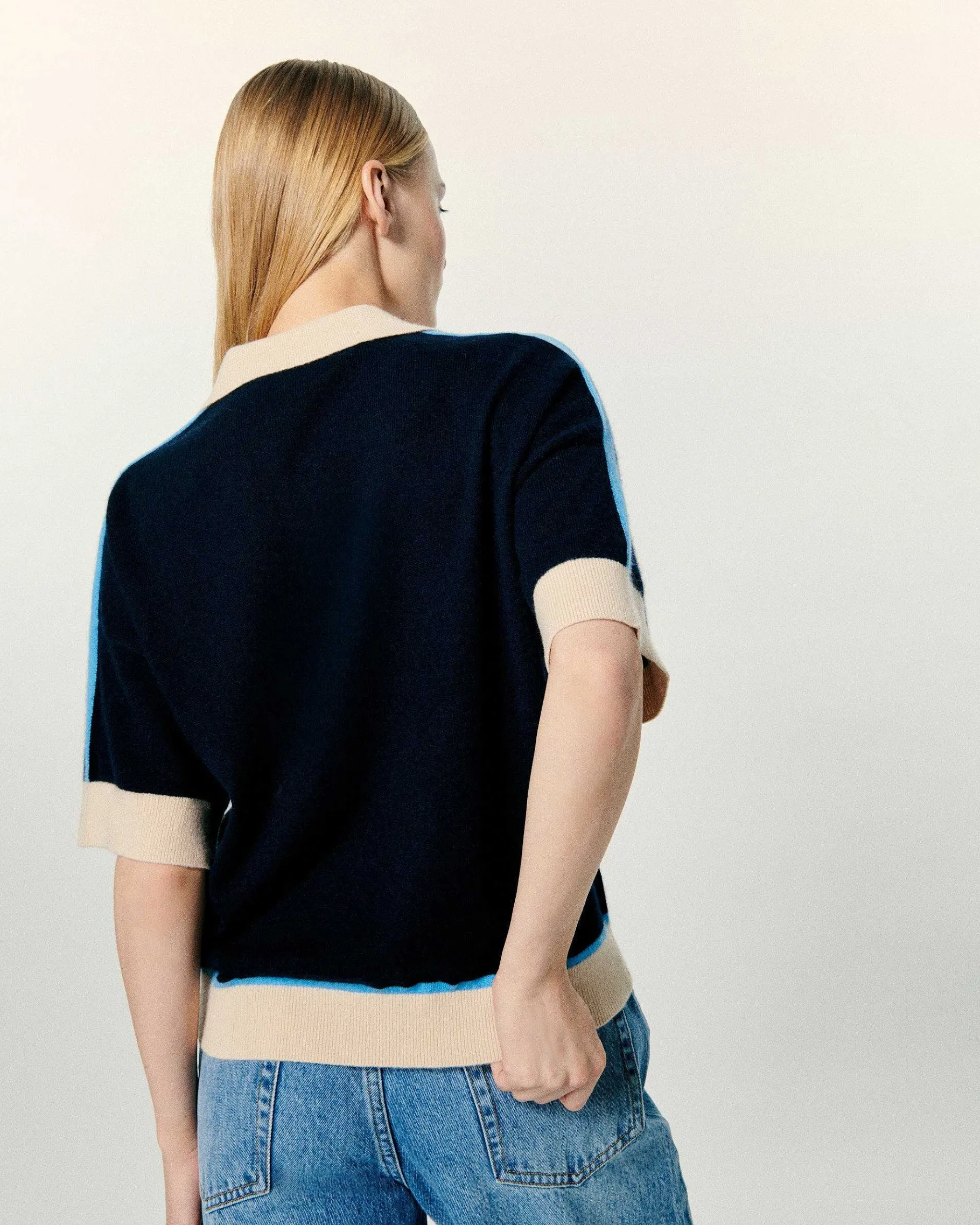 Hot FROM FUTURE Pull Col Polo Manches Courtes Navy