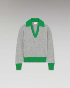 Sale FROM FUTURE Pull Col Polo Oversize Bicolore Gris Chine Fonce