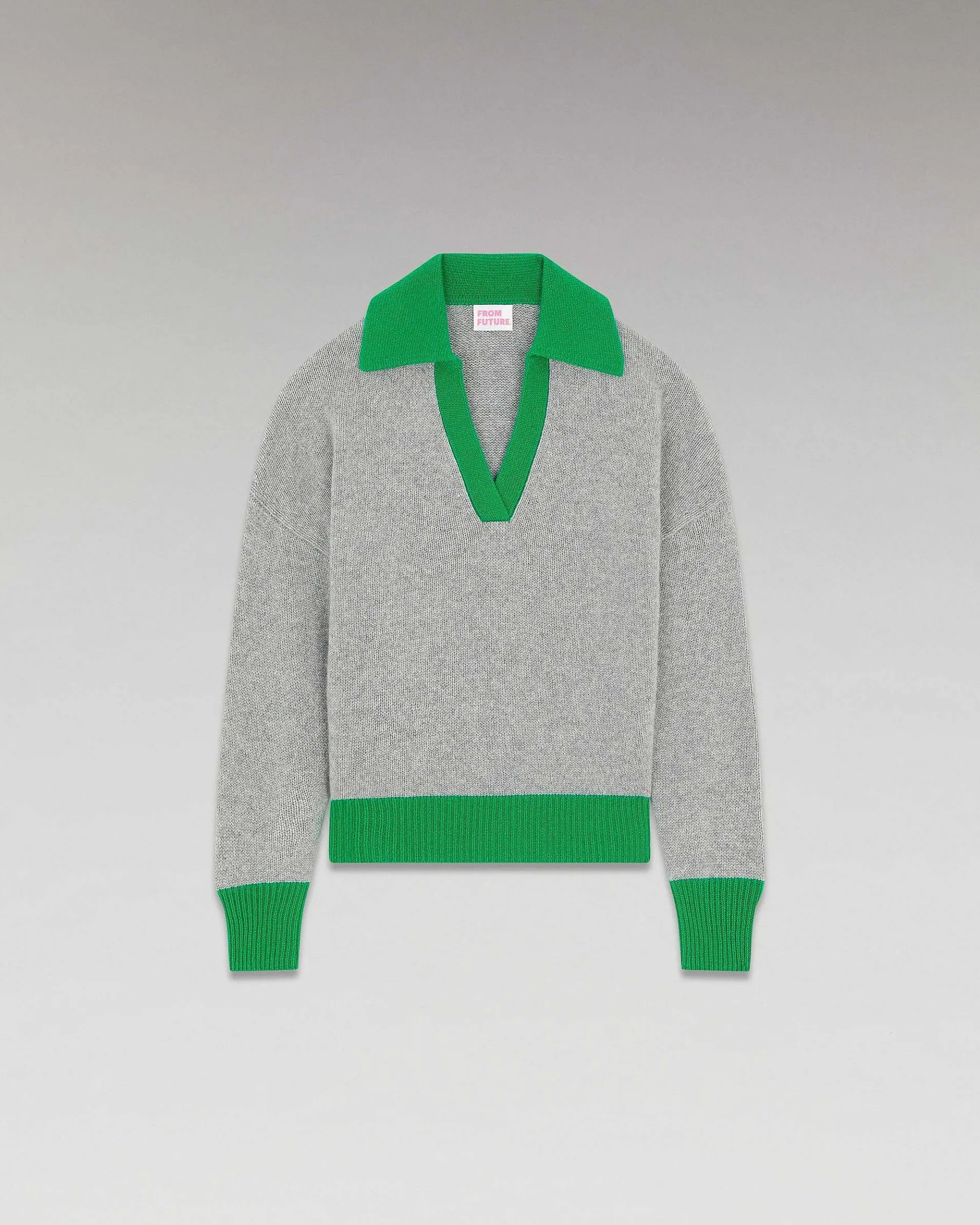 Sale FROM FUTURE Pull Col Polo Oversize Bicolore Gris Chine Fonce