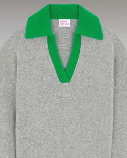 Online FROM FUTURE Pull Col Polo Oversize Bicolore Gris Chine Fonce