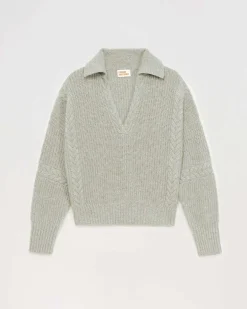 New FROM FUTURE Pull Col Polo Torsades Gris Chine Fonce