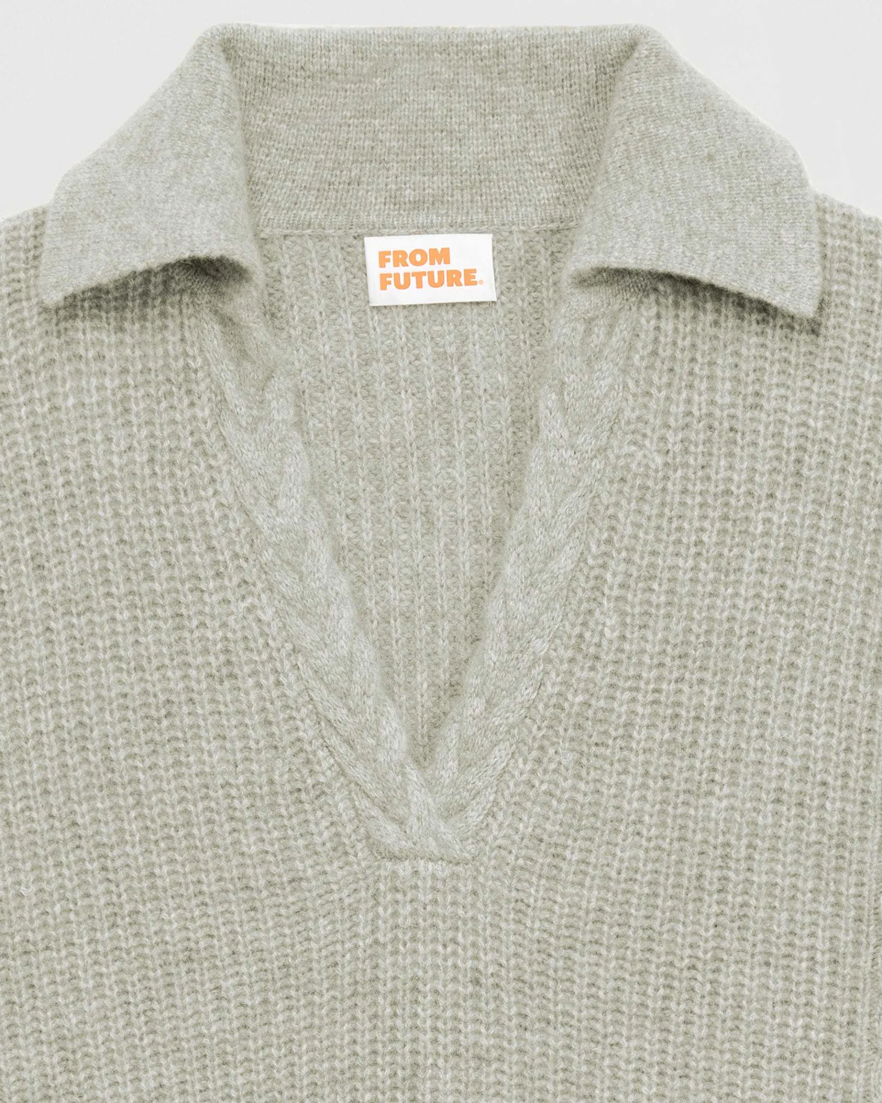 New FROM FUTURE Pull Col Polo Torsades Gris Chine Fonce