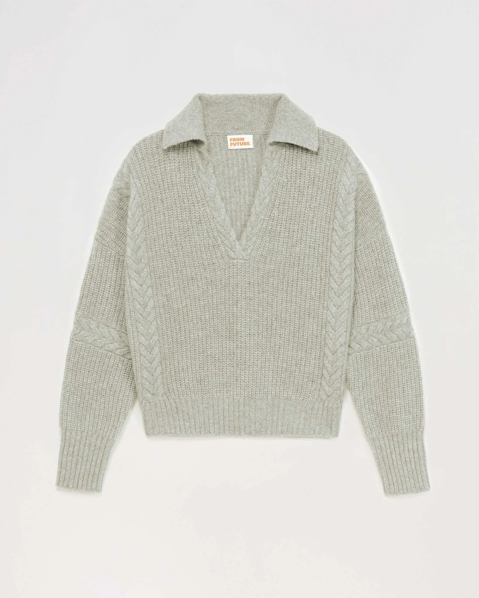 Sale FROM FUTURE Pull Col Polo Torsades Gris Chine Fonce
