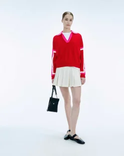 New FROM FUTURE Pull Col Polo Tricolore Perfect Red