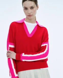New FROM FUTURE Pull Col Polo Tricolore Perfect Red
