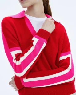 New FROM FUTURE Pull Col Polo Tricolore Perfect Red
