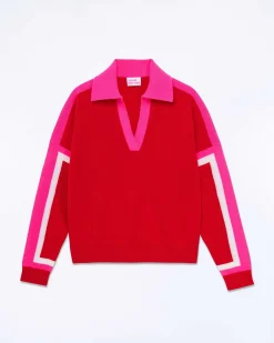 Hot FROM FUTURE Pull Col Polo Tricolore Perfect Red
