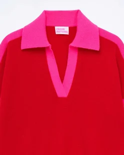 Hot FROM FUTURE Pull Col Polo Tricolore Perfect Red