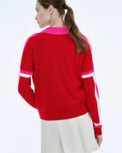 Hot FROM FUTURE Pull Col Polo Tricolore Perfect Red