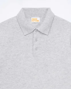 New FROM FUTURE Pull Col Polo Uni Gris Chine Clair