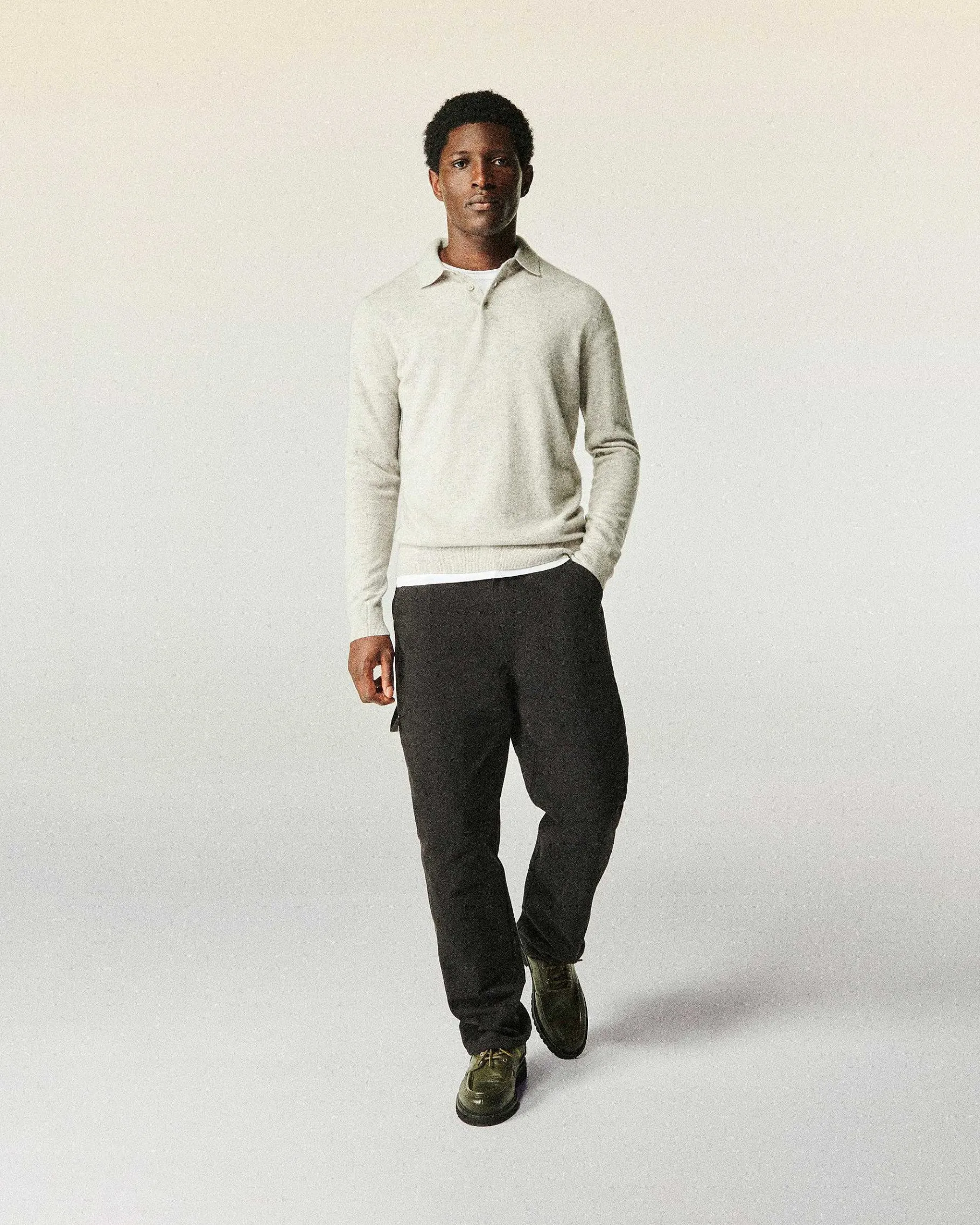 New FROM FUTURE Pull Col Polo Uni Gris Chine Clair