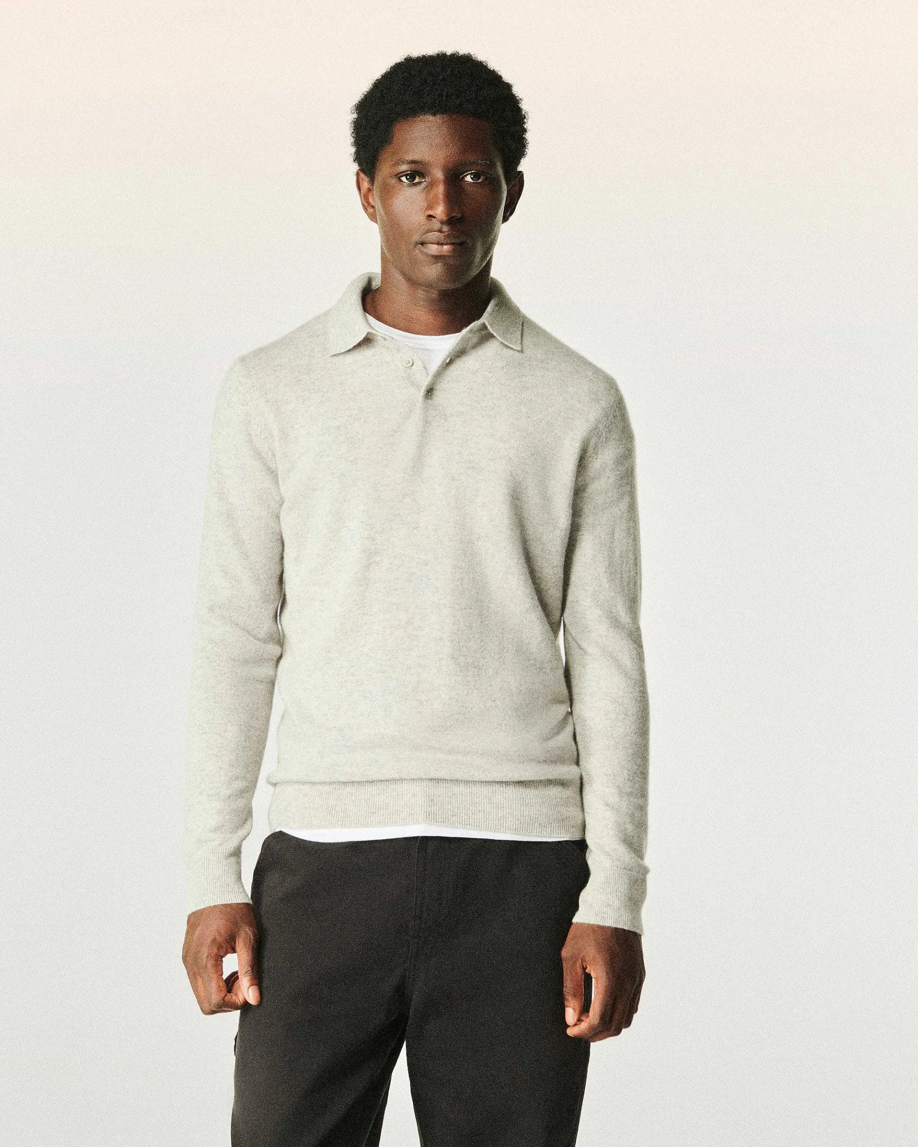 New FROM FUTURE Pull Col Polo Uni Gris Chine Clair