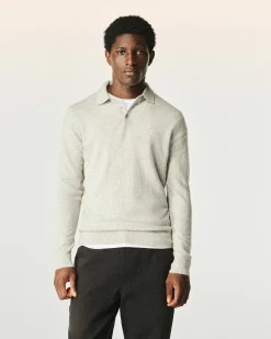 Hot FROM FUTURE Pull Col Polo Uni Gris Chine Clair