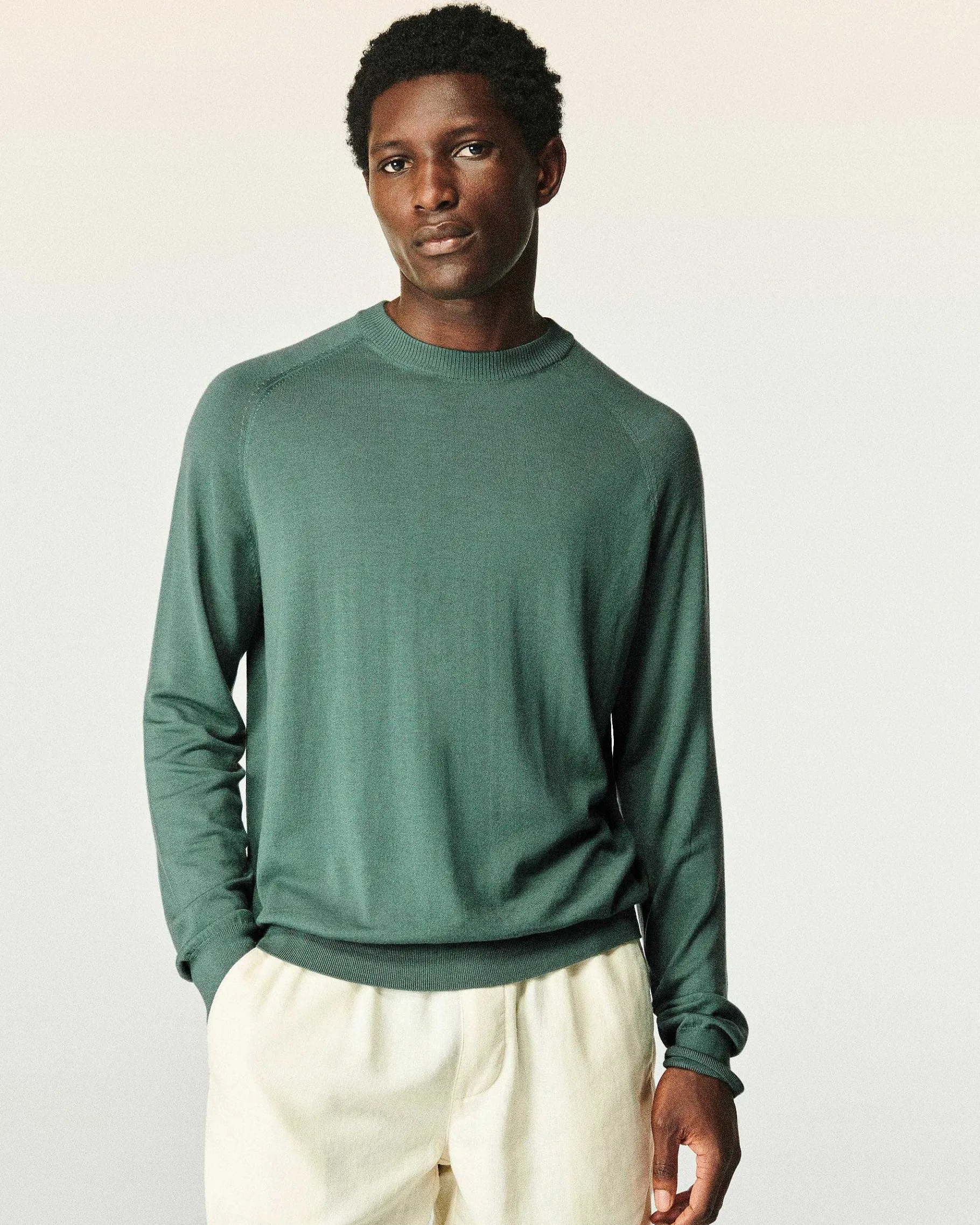 New FROM FUTURE Pull Col Rond Washed Green