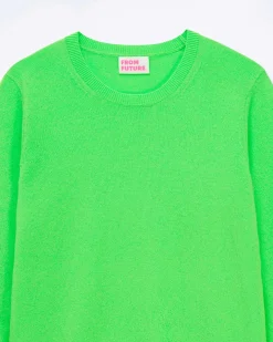 Sale FROM FUTURE Pull Col Rond Vert Fluo
