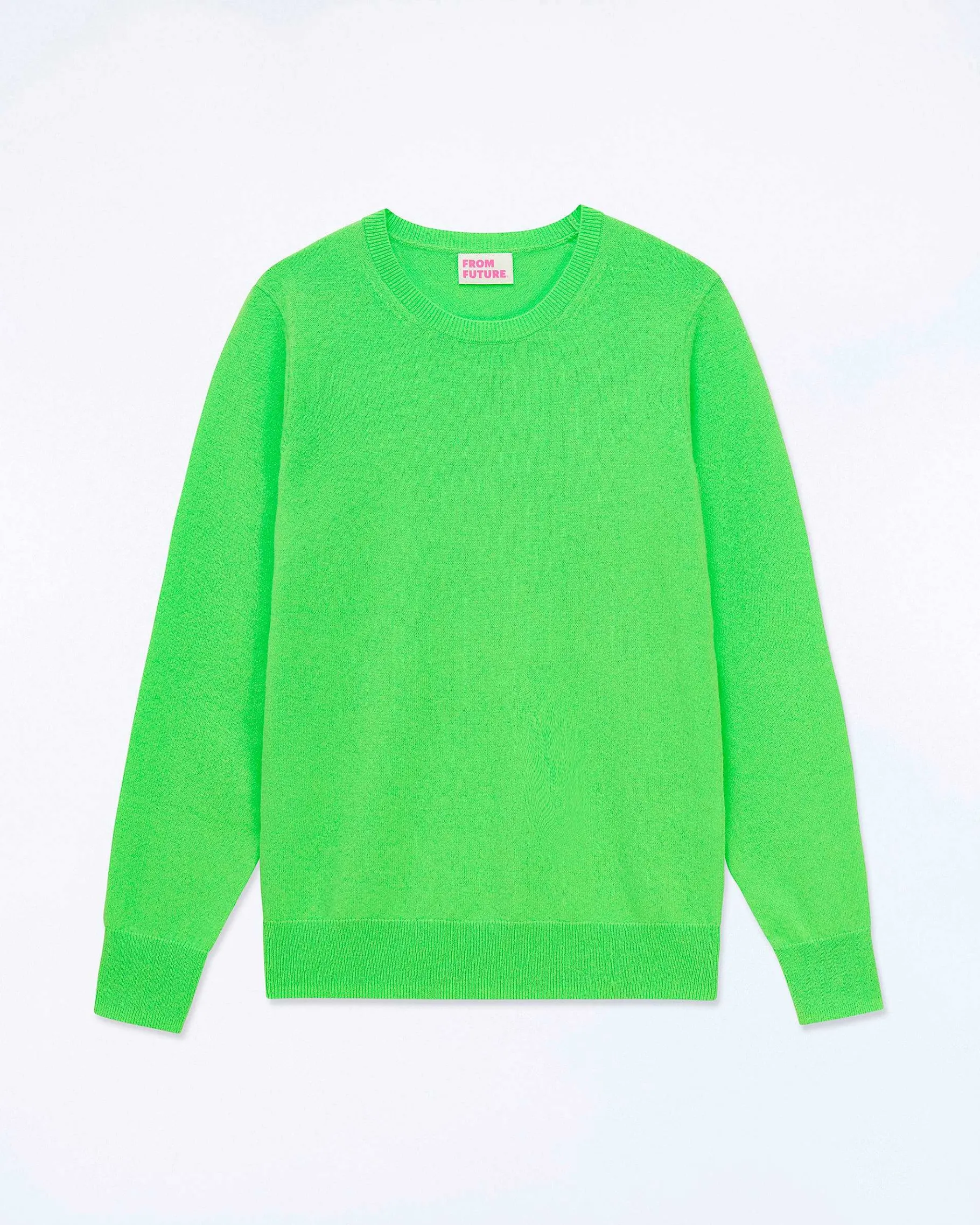 Sale FROM FUTURE Pull Col Rond Vert Fluo