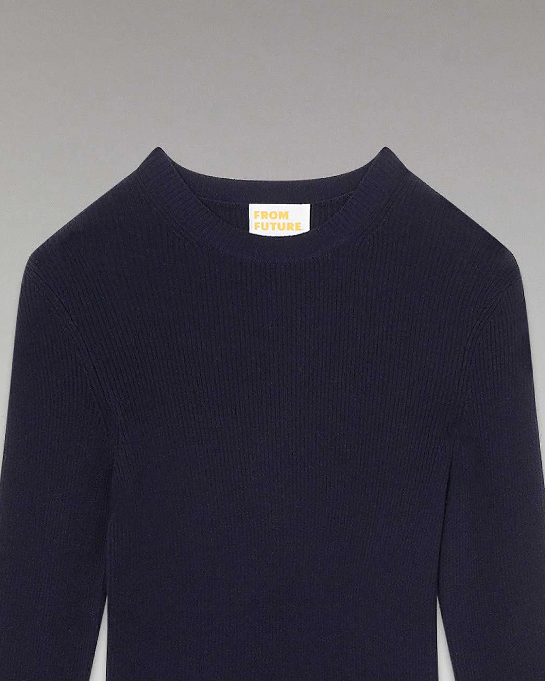 FROM FUTURE Pull Col Rond A Cotes Navy