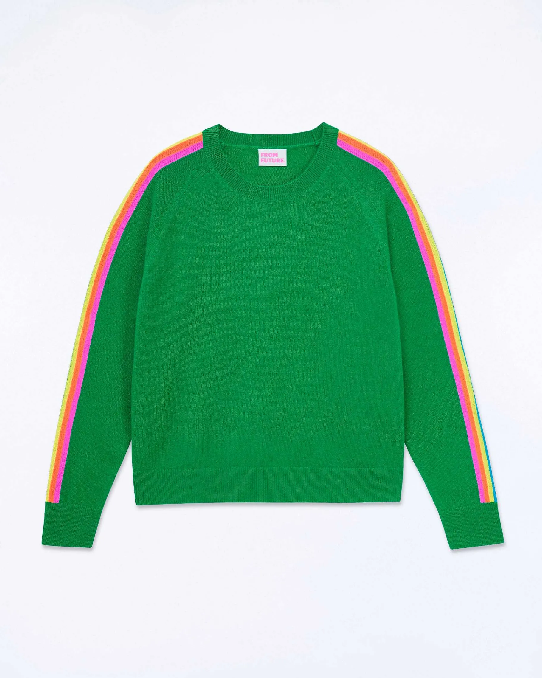 Online FROM FUTURE Pull Col Rond Bande Multicolore Aux Manches Tropical Green