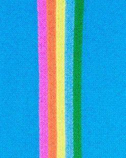 FROM FUTURE Pull Col Rond Bande Multicolore Aux Manches Tropical Blue