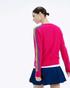 Sale FROM FUTURE Pull Col Rond Bande Multicolore Aux Manches Raspberry Pink