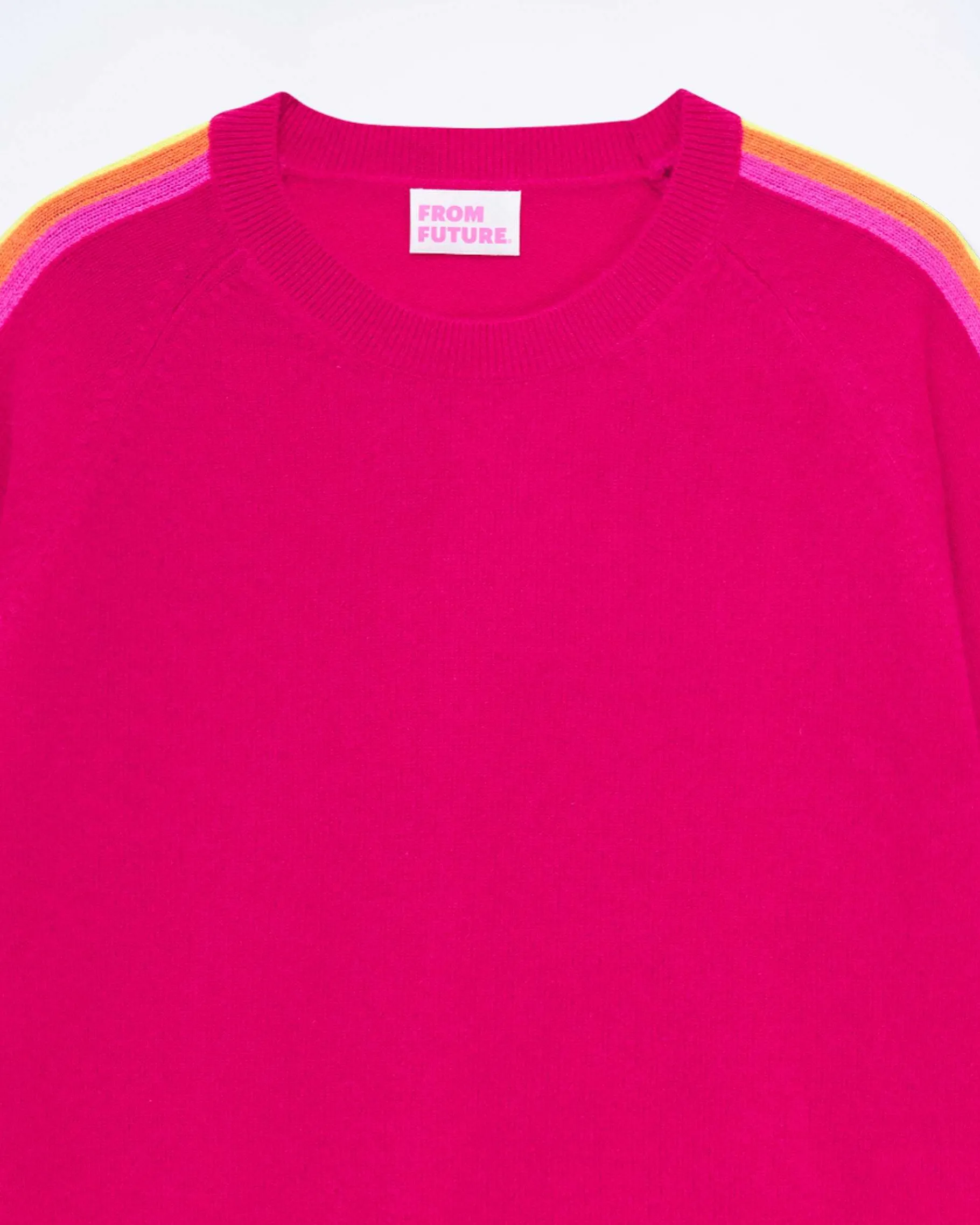 Sale FROM FUTURE Pull Col Rond Bande Multicolore Aux Manches Raspberry Pink