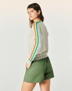 New FROM FUTURE Pull Col Rond Bande Multicolore Aux Manches Noir