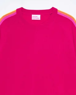 Best FROM FUTURE Pull Col Rond Bande Multicolore Aux Manches Raspberry Pink