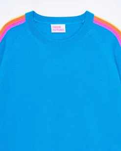 Outlet FROM FUTURE Pull Col Rond Bande Multicolore Aux Manches Tropical Blue