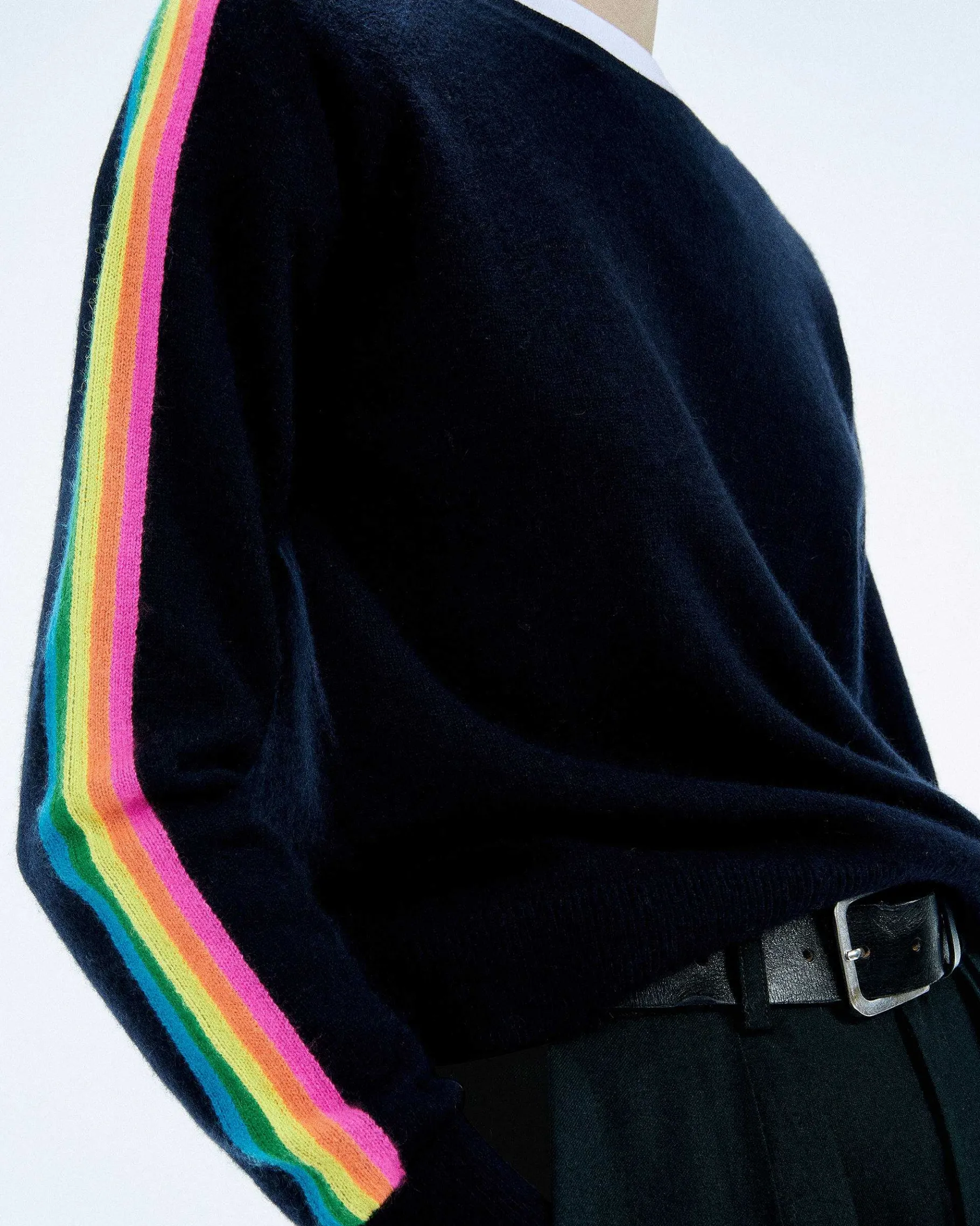 Outlet FROM FUTURE Pull Col Rond Bande Multicolore Aux Manches Tropical Blue