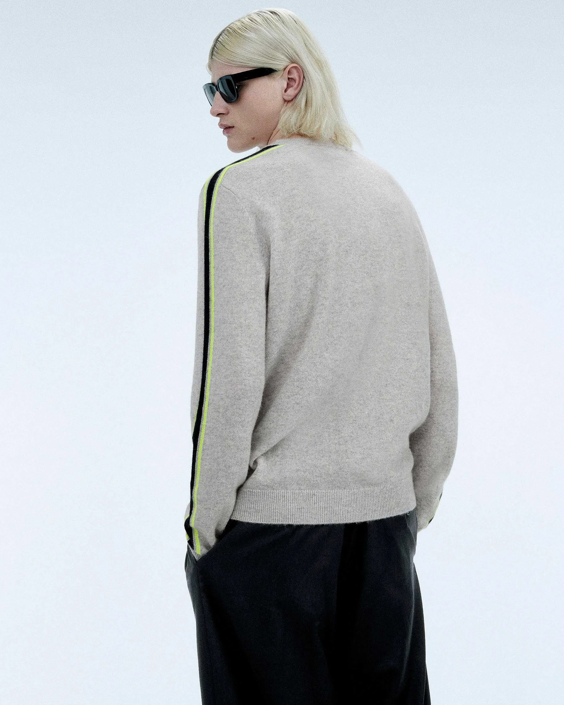 Discount FROM FUTURE Pull Col Rond Bandes Gris Chine Clair