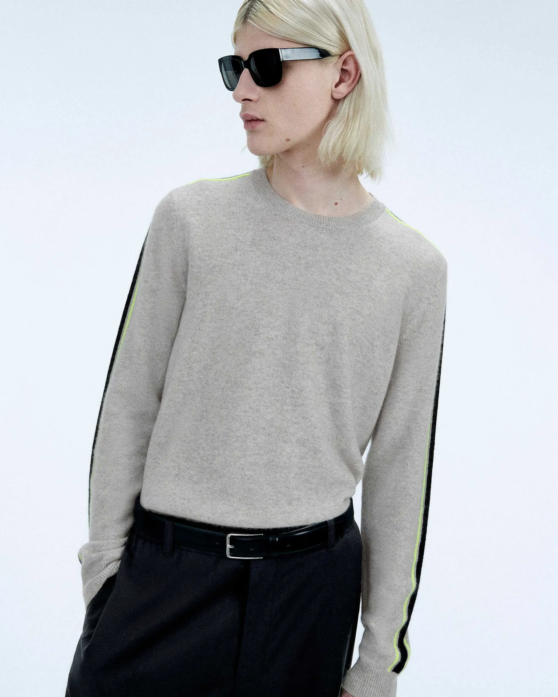 Discount FROM FUTURE Pull Col Rond Bandes Gris Chine Clair