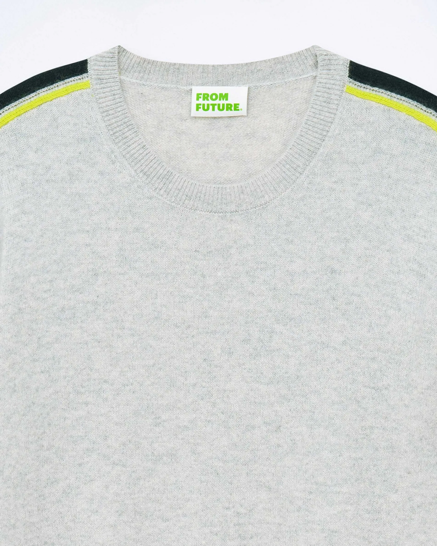 Discount FROM FUTURE Pull Col Rond Bandes Gris Chine Clair
