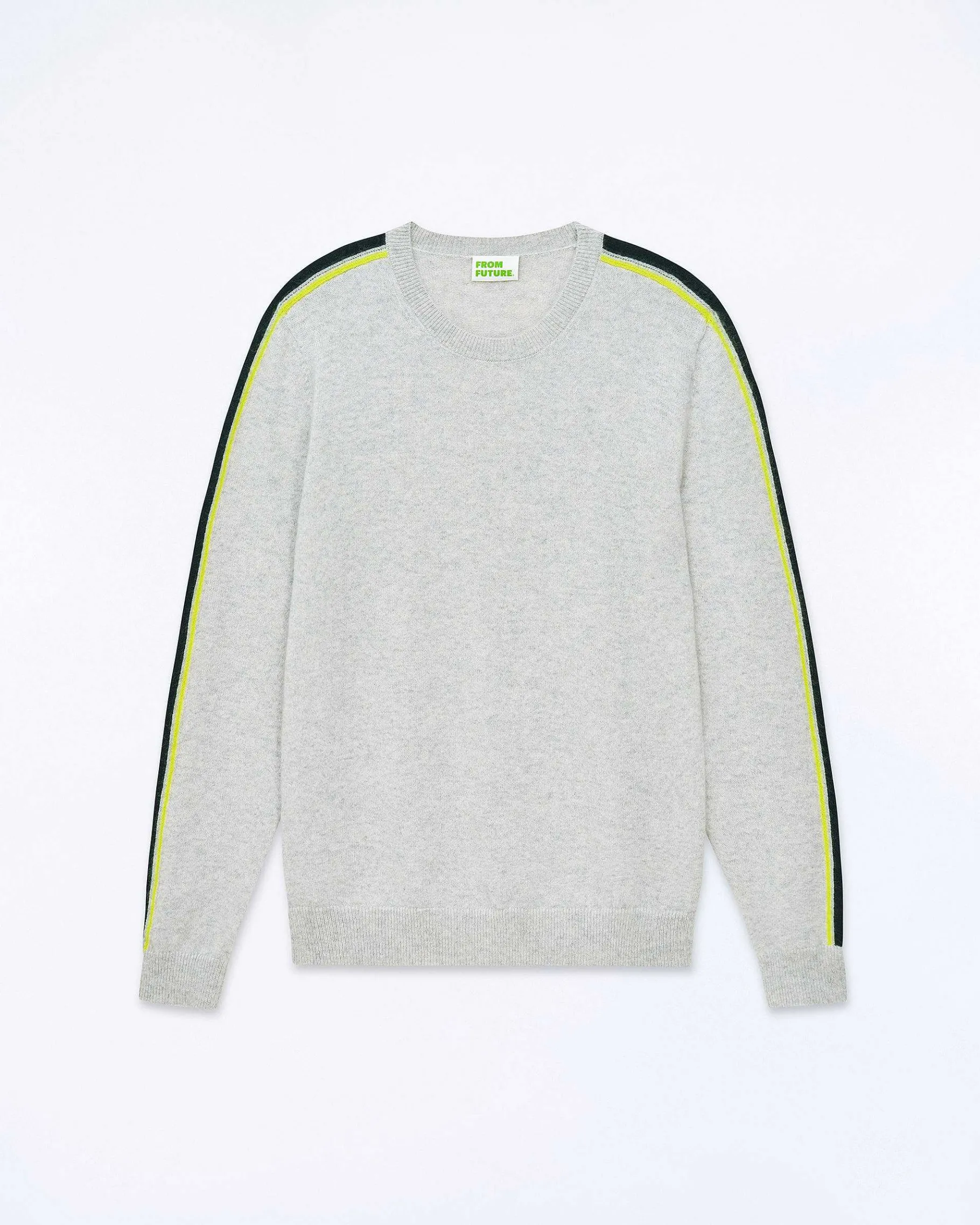 Discount FROM FUTURE Pull Col Rond Bandes Gris Chine Clair