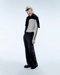 Hot FROM FUTURE Pull Col Rond Bandes Gris Chine Clair