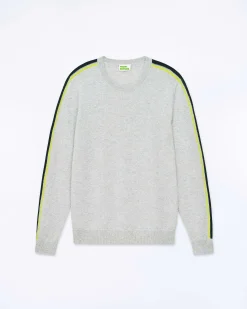 Hot FROM FUTURE Pull Col Rond Bandes Gris Chine Clair