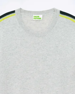 Hot FROM FUTURE Pull Col Rond Bandes Gris Chine Clair