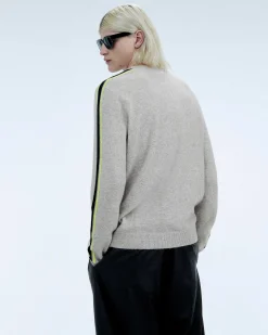 Hot FROM FUTURE Pull Col Rond Bandes Gris Chine Clair