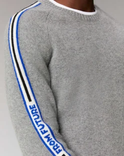 Outlet FROM FUTURE Pull Col Rond Bandes Future Gris Chine Fonce